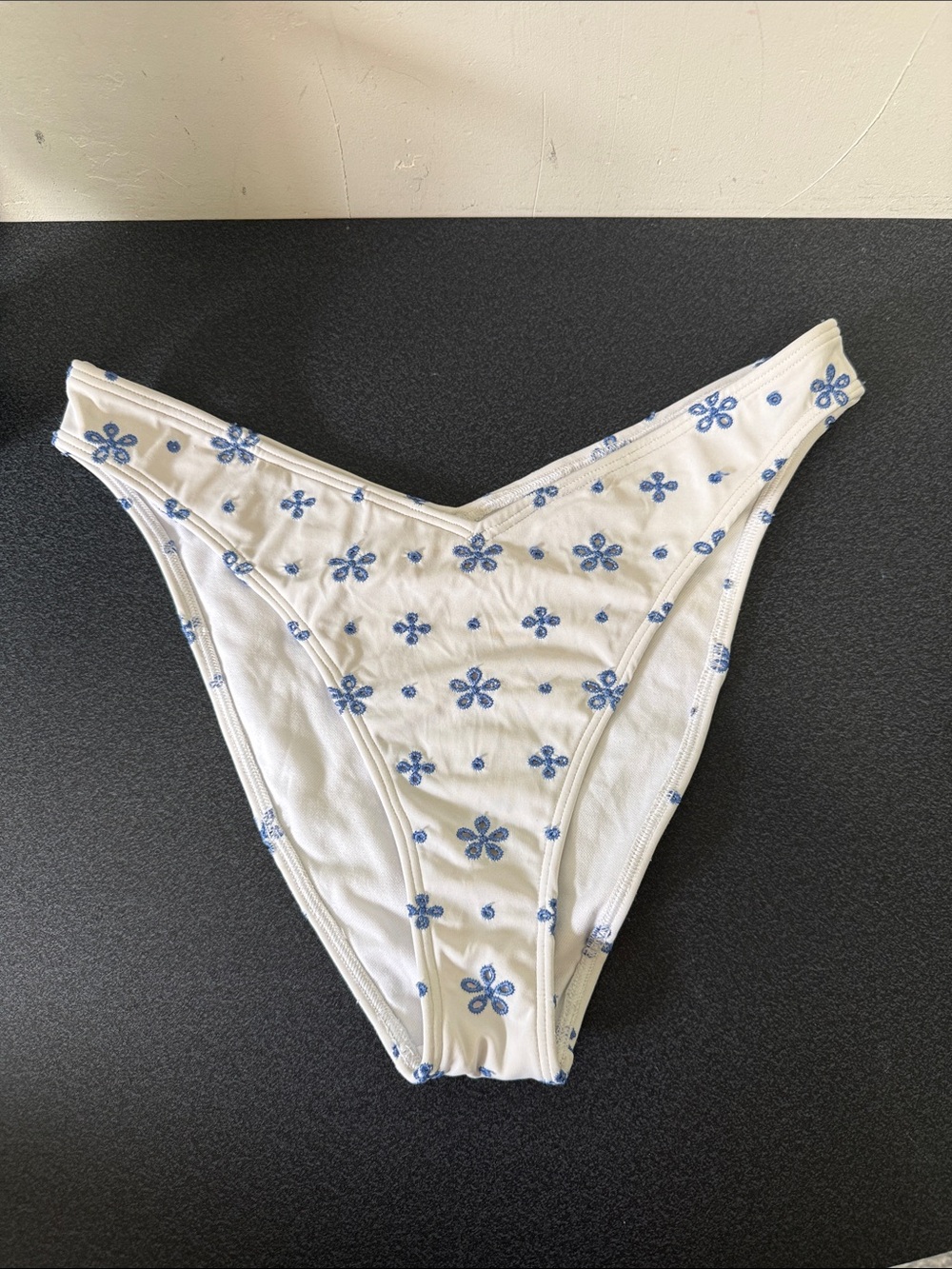Hollister White Bikini Bottom with Blue Floral Embroidery